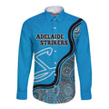 Custom Adelaide Strikers Long Sleeve Button Shirt Indigenous Art - Grunge Style