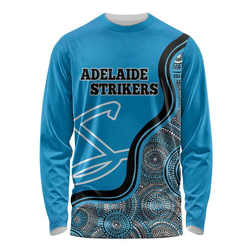 Custom Adelaide Strikers Long Sleeve Shirt Indigenous Art - Grunge Style