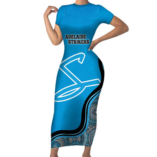 Custom Adelaide Strikers Short Sleeve Bodycon Dress Indigenous Art - Grunge Style