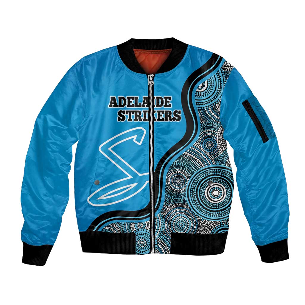 Custom Adelaide Strikers Sleeve Zip Bomber Jacket Indigenous Art - Grunge Style
