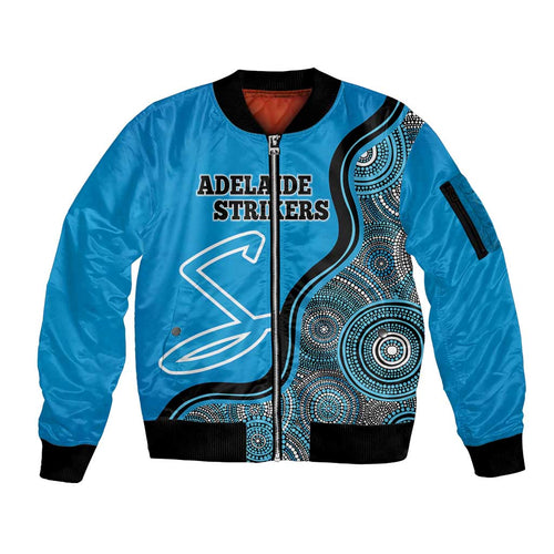 Custom Adelaide Strikers Sleeve Zip Bomber Jacket Indigenous Art - Grunge Style