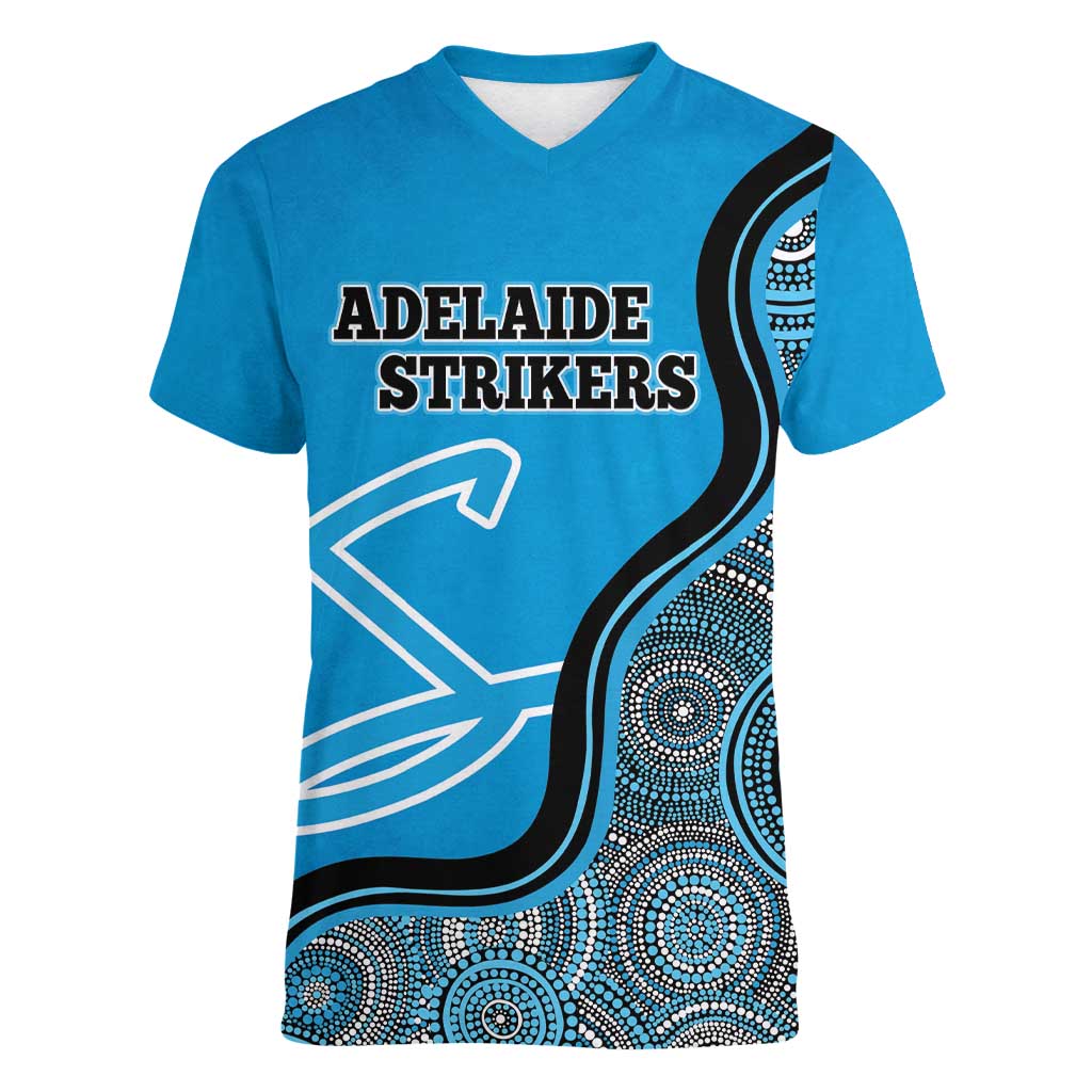 Custom Adelaide Strikers Women V-Neck T-Shirt Indigenous Art - Grunge Style