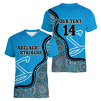 Custom Adelaide Strikers Women V-Neck T-Shirt Indigenous Art - Grunge Style