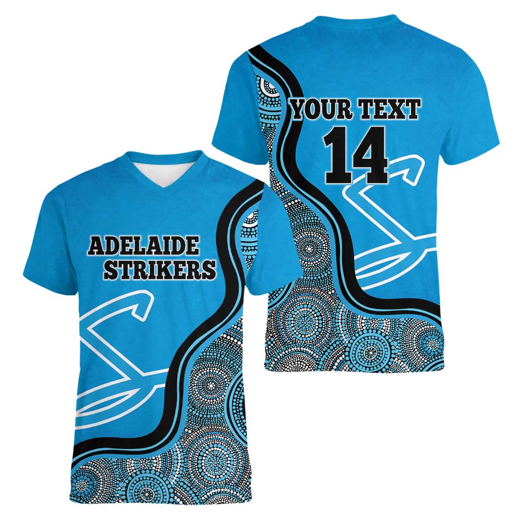 Custom Adelaide Strikers Women V-Neck T-Shirt Indigenous Art - Grunge Style