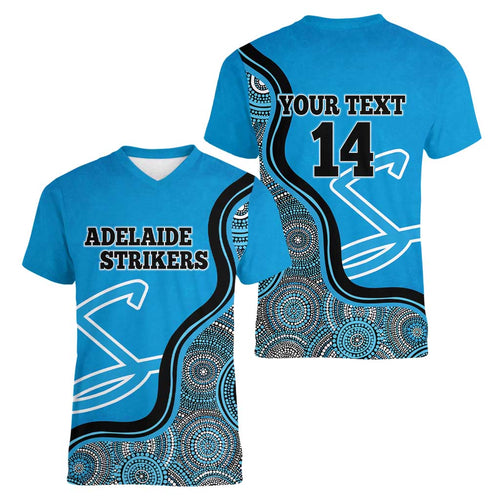 Custom Adelaide Strikers Women V-Neck T-Shirt Indigenous Art - Grunge Style
