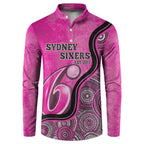 Custom Sydney Sixers Button Sweatshirt Indigenous Art - Grunge Style