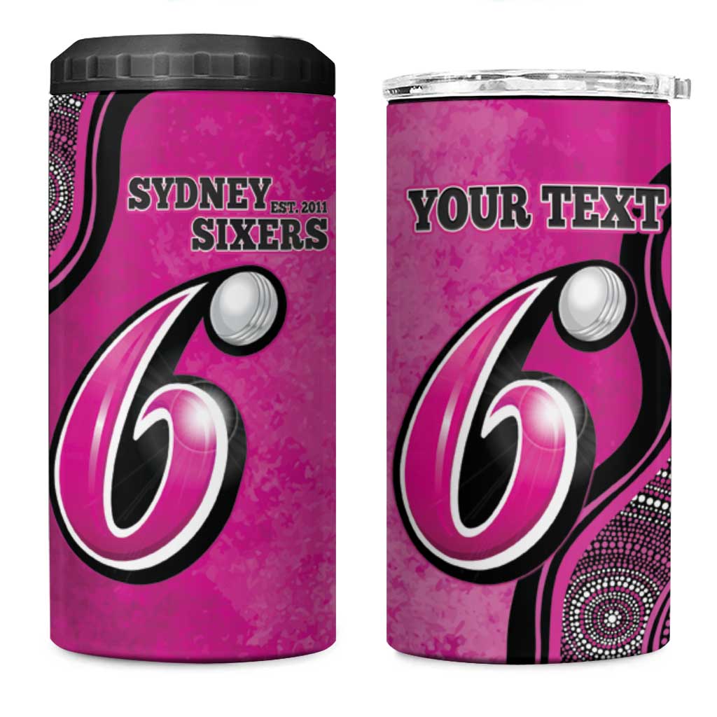 Custom Sydney Sixers 4 in 1 Can Cooler Tumbler Indigenous Art - Grunge Style