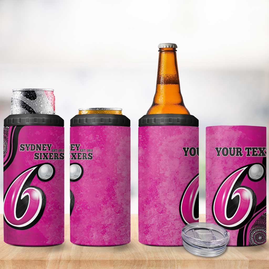 Custom Sydney Sixers 4 in 1 Can Cooler Tumbler Indigenous Art - Grunge Style