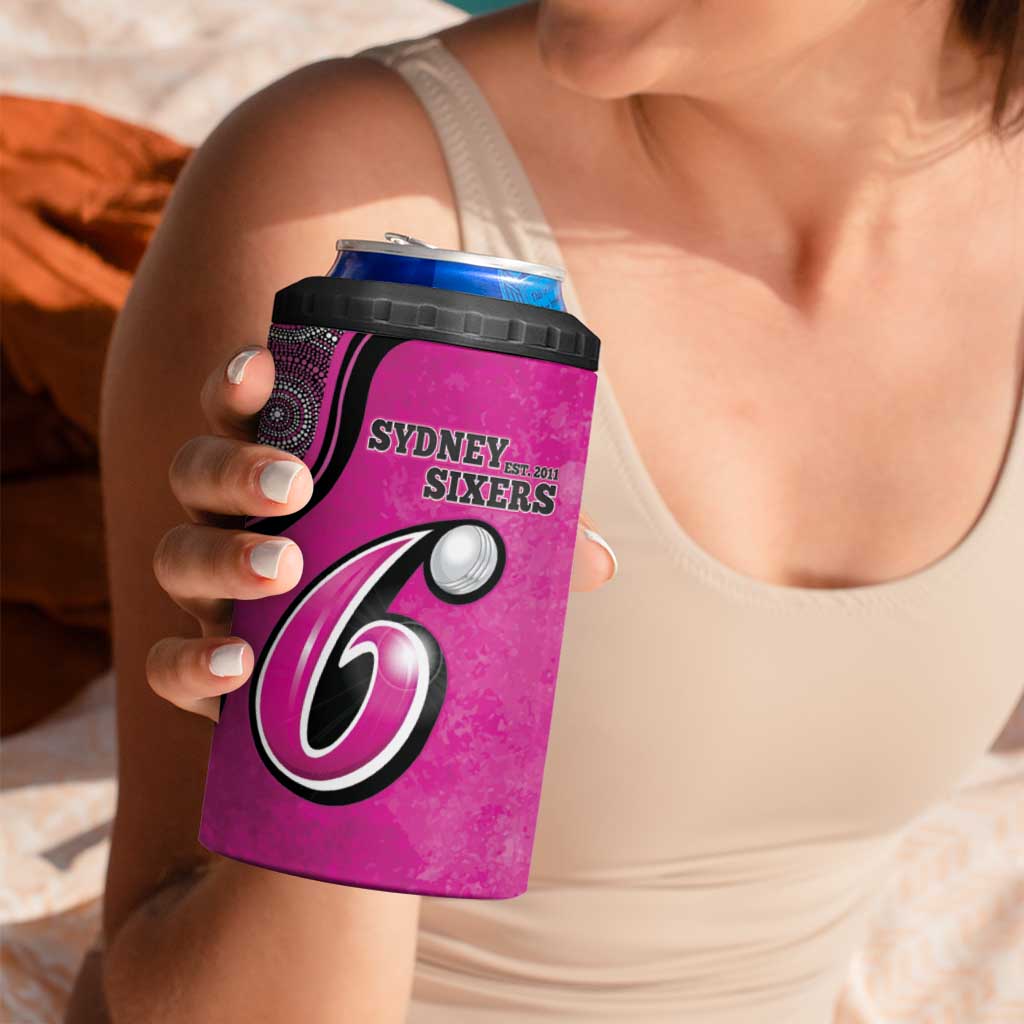 Custom Sydney Sixers 4 in 1 Can Cooler Tumbler Indigenous Art - Grunge Style