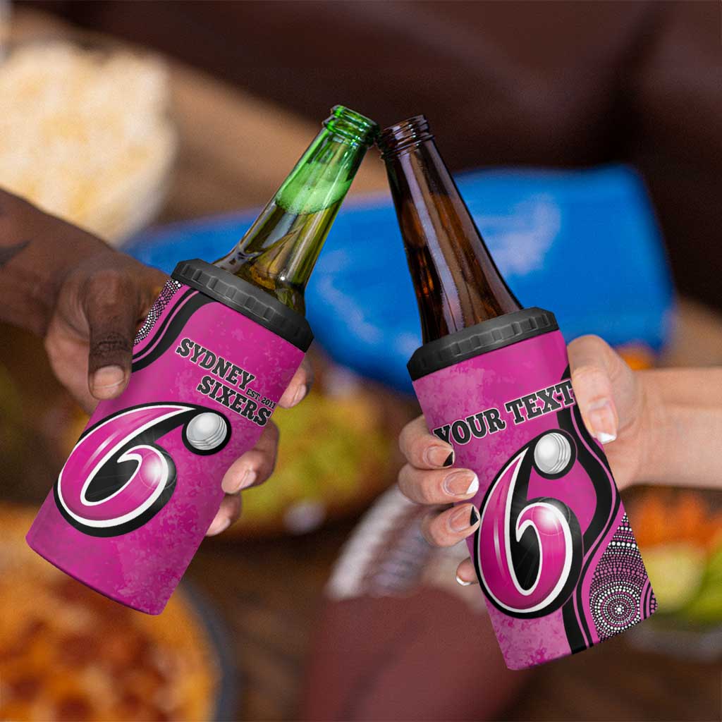 Custom Sydney Sixers 4 in 1 Can Cooler Tumbler Indigenous Art - Grunge Style