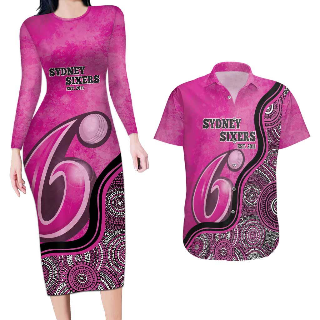 Custom Sydney Sixers Couples Matching Long Sleeve Bodycon Dress and Hawaiian Shirt Indigenous Art - Grunge Style