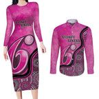 Custom Sydney Sixers Couples Matching Long Sleeve Bodycon Dress and Long Sleeve Button Shirt Indigenous Art - Grunge Style