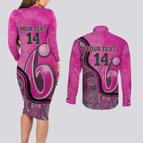 Custom Sydney Sixers Couples Matching Long Sleeve Bodycon Dress and Long Sleeve Button Shirt Indigenous Art - Grunge Style