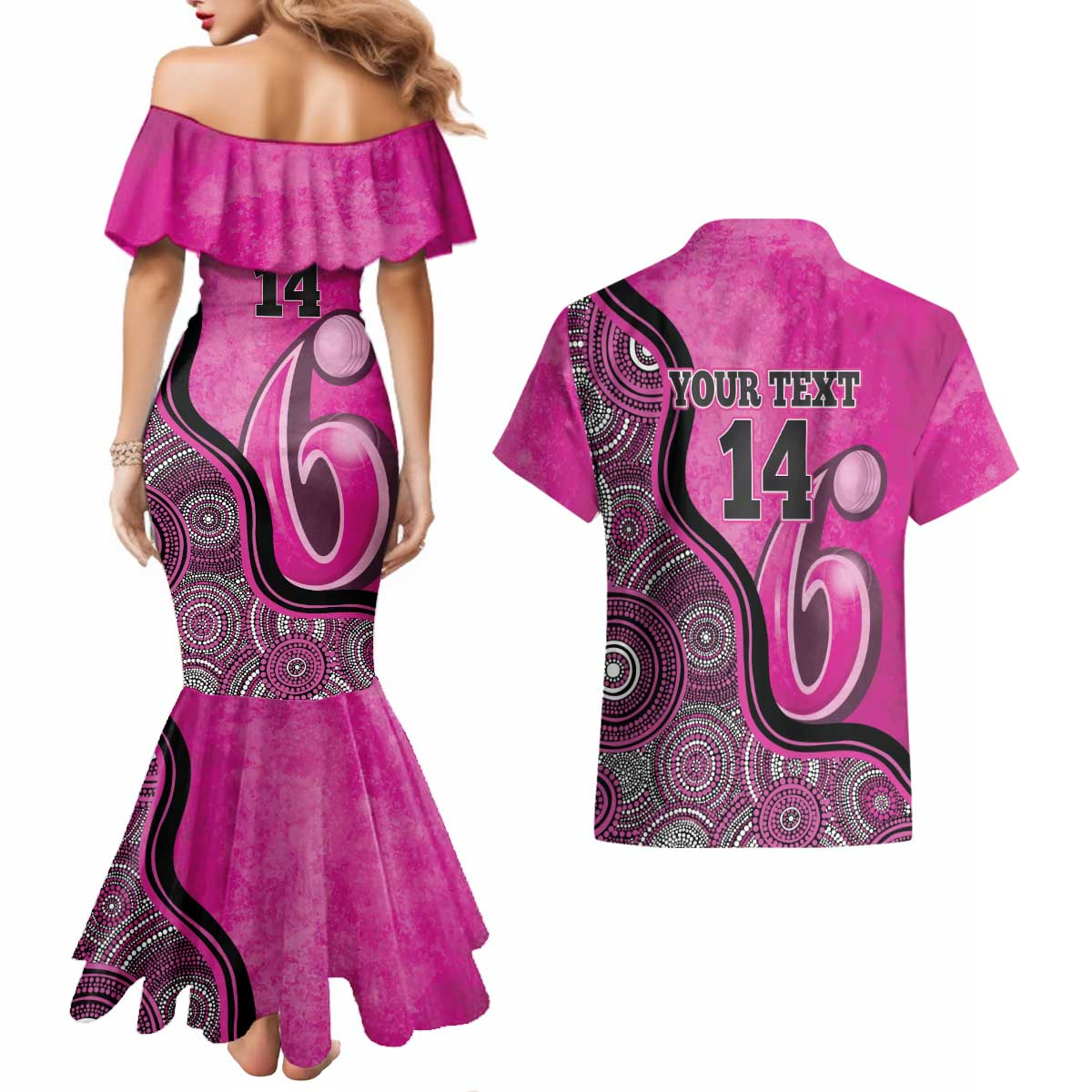 Custom Sydney Sixers Couples Matching Mermaid Dress and Hawaiian Shirt Indigenous Art - Grunge Style