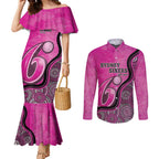 Custom Sydney Sixers Couples Matching Mermaid Dress and Long Sleeve Button Shirt Indigenous Art - Grunge Style