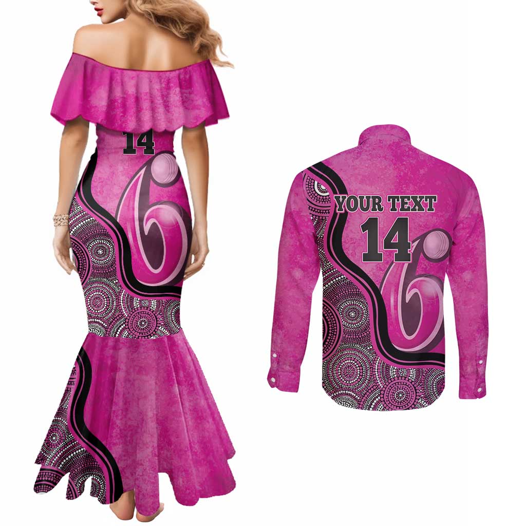 Custom Sydney Sixers Couples Matching Mermaid Dress and Long Sleeve Button Shirt Indigenous Art - Grunge Style