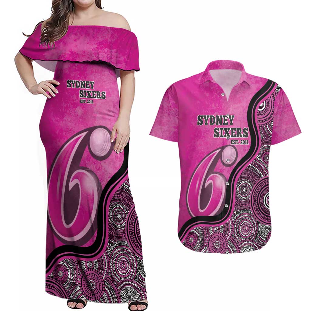 Custom Sydney Sixers Couples Matching Off Shoulder Maxi Dress and Hawaiian Shirt Indigenous Art - Grunge Style