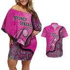 Custom Sydney Sixers Couples Matching Off Shoulder Short Dress and Hawaiian Shirt Indigenous Art - Grunge Style