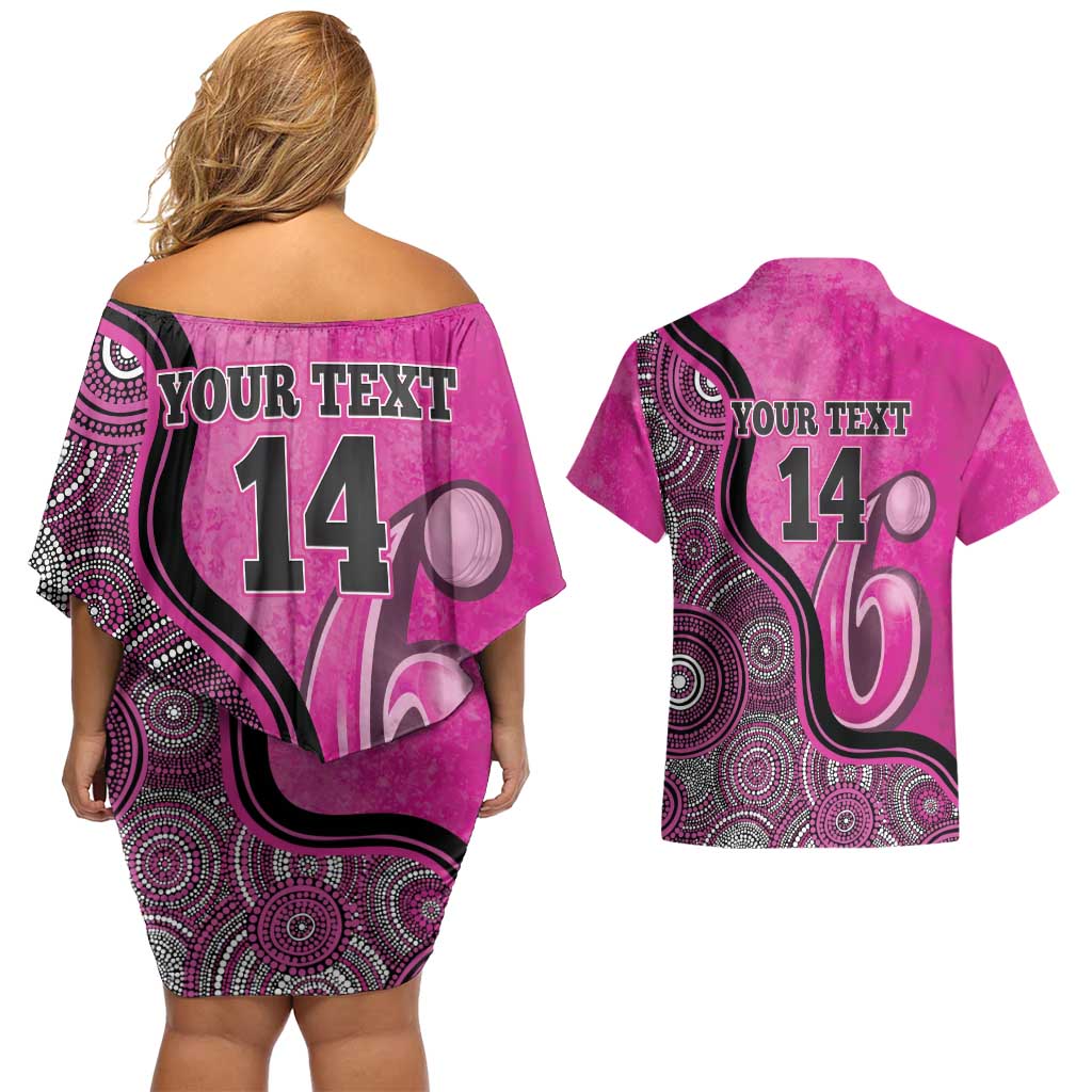 Custom Sydney Sixers Couples Matching Off Shoulder Short Dress and Hawaiian Shirt Indigenous Art - Grunge Style