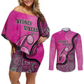 Custom Sydney Sixers Couples Matching Off Shoulder Short Dress and Long Sleeve Button Shirt Indigenous Art - Grunge Style