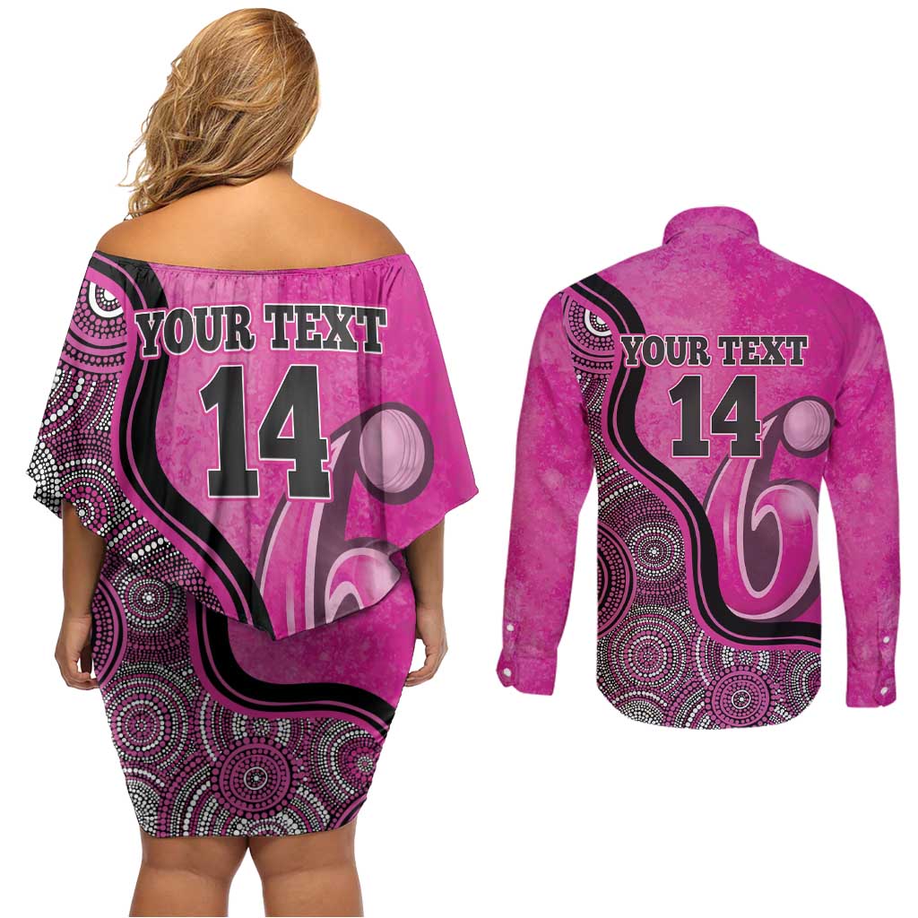 Custom Sydney Sixers Couples Matching Off Shoulder Short Dress and Long Sleeve Button Shirt Indigenous Art - Grunge Style