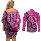 Custom Sydney Sixers Couples Matching Off Shoulder Short Dress and Long Sleeve Button Shirt Indigenous Art - Grunge Style