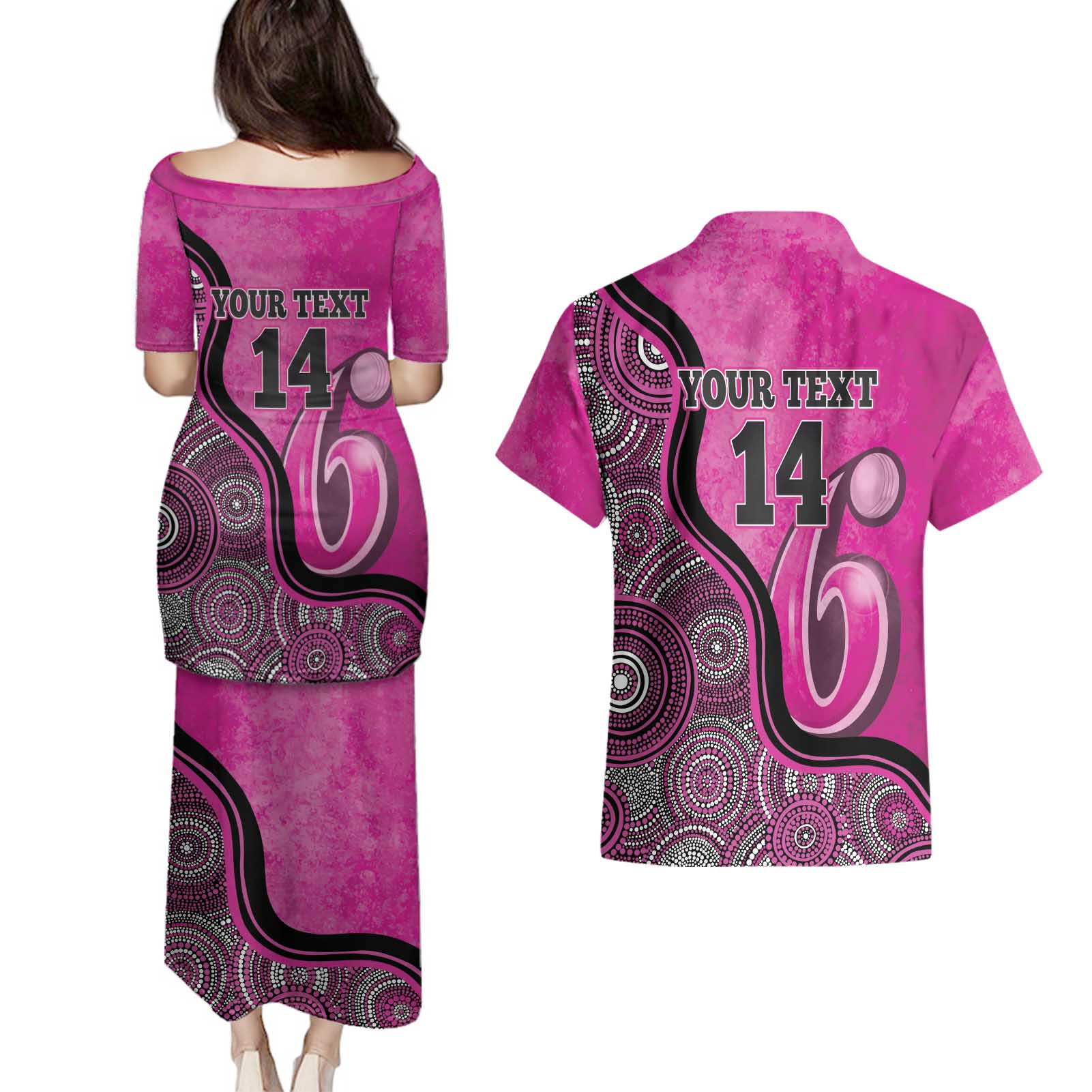 Custom Sydney Sixers Couples Matching Puletasi and Hawaiian Shirt Indigenous Art - Grunge Style