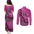 Custom Sydney Sixers Couples Matching Puletasi and Long Sleeve Button Shirt Indigenous Art - Grunge Style