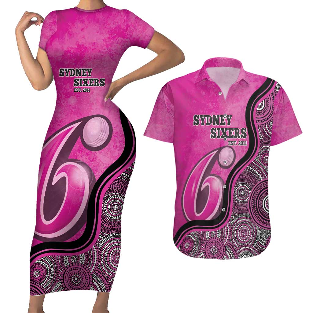 Custom Sydney Sixers Couples Matching Short Sleeve Bodycon Dress and Hawaiian Shirt Indigenous Art - Grunge Style