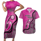 Custom Sydney Sixers Couples Matching Short Sleeve Bodycon Dress and Hawaiian Shirt Indigenous Art - Grunge Style