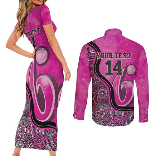 Custom Sydney Sixers Couples Matching Short Sleeve Bodycon Dress and Long Sleeve Button Shirt Indigenous Art - Grunge Style