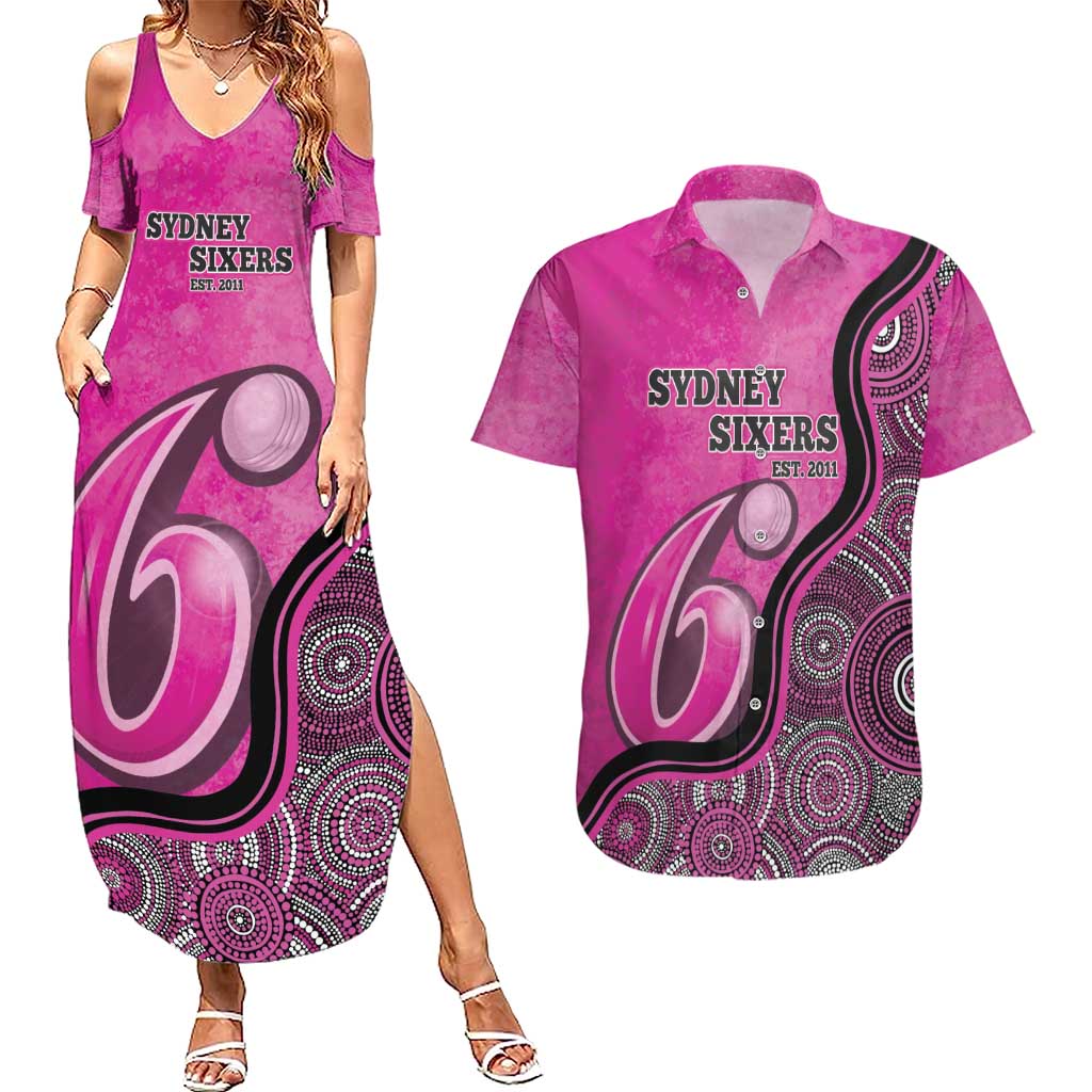 Custom Sydney Sixers Couples Matching Summer Maxi Dress and Hawaiian Shirt Indigenous Art - Grunge Style