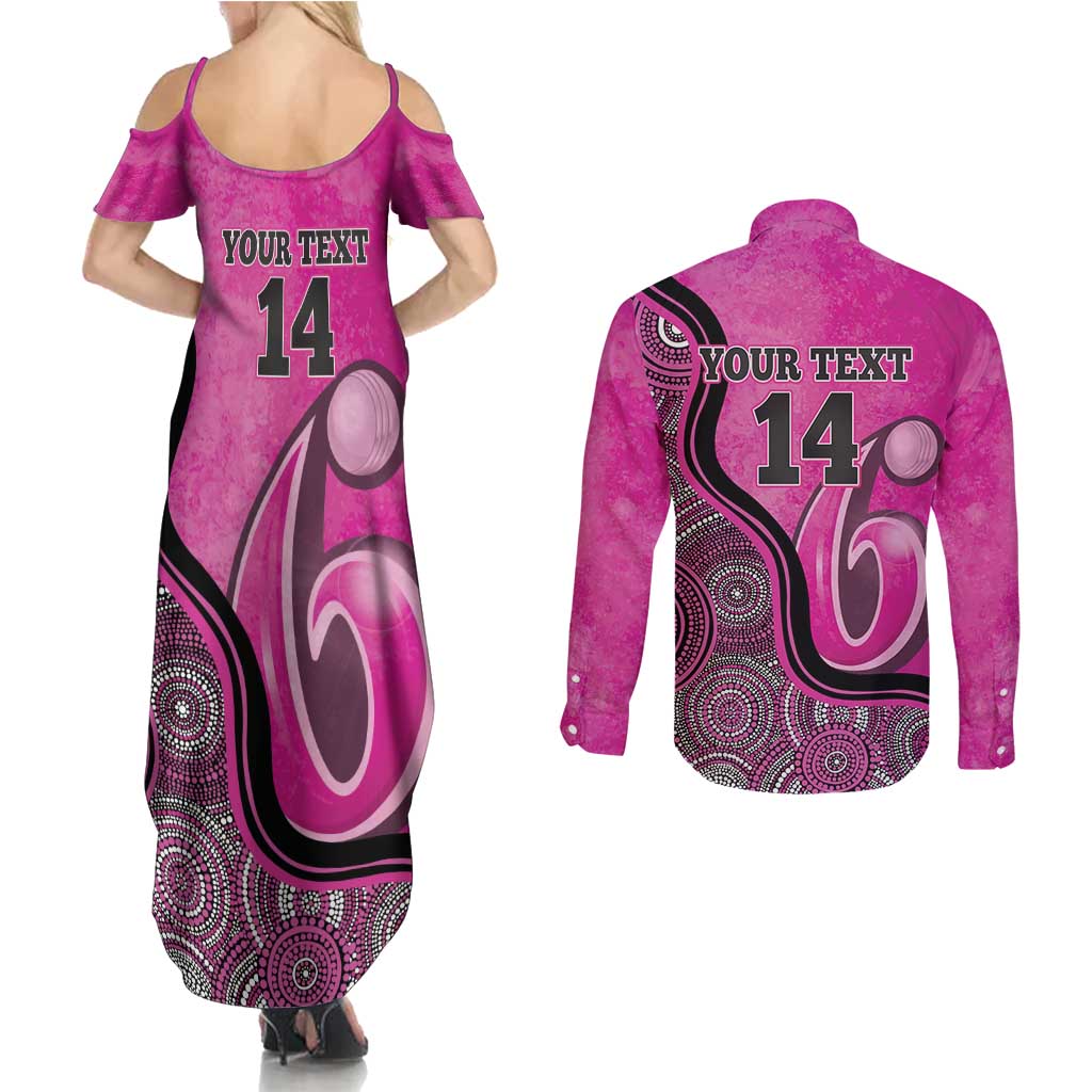 Custom Sydney Sixers Couples Matching Summer Maxi Dress and Long Sleeve Button Shirt Indigenous Art - Grunge Style