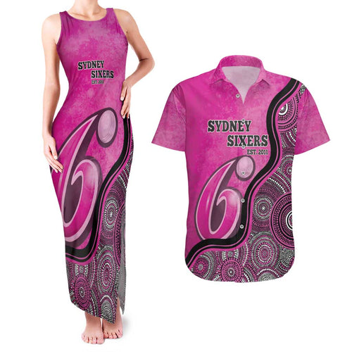 Custom Sydney Sixers Couples Matching Tank Maxi Dress and Hawaiian Shirt Indigenous Art - Grunge Style