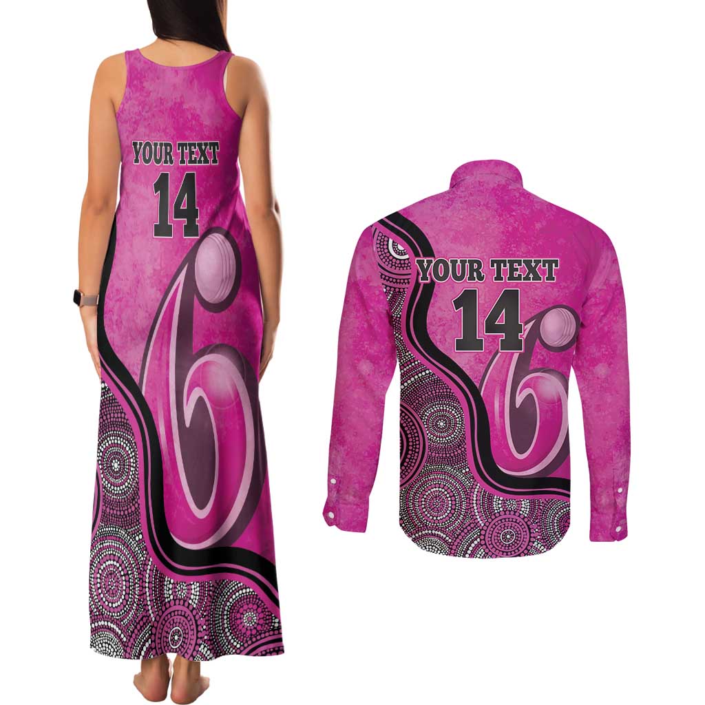 Custom Sydney Sixers Couples Matching Tank Maxi Dress and Long Sleeve Button Shirt Indigenous Art - Grunge Style