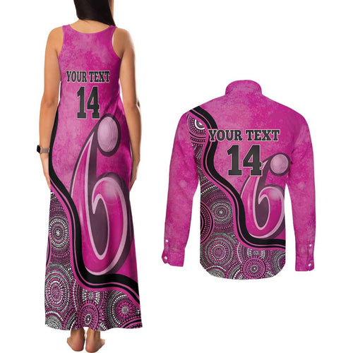 Custom Sydney Sixers Couples Matching Tank Maxi Dress and Long Sleeve Button Shirt Indigenous Art - Grunge Style