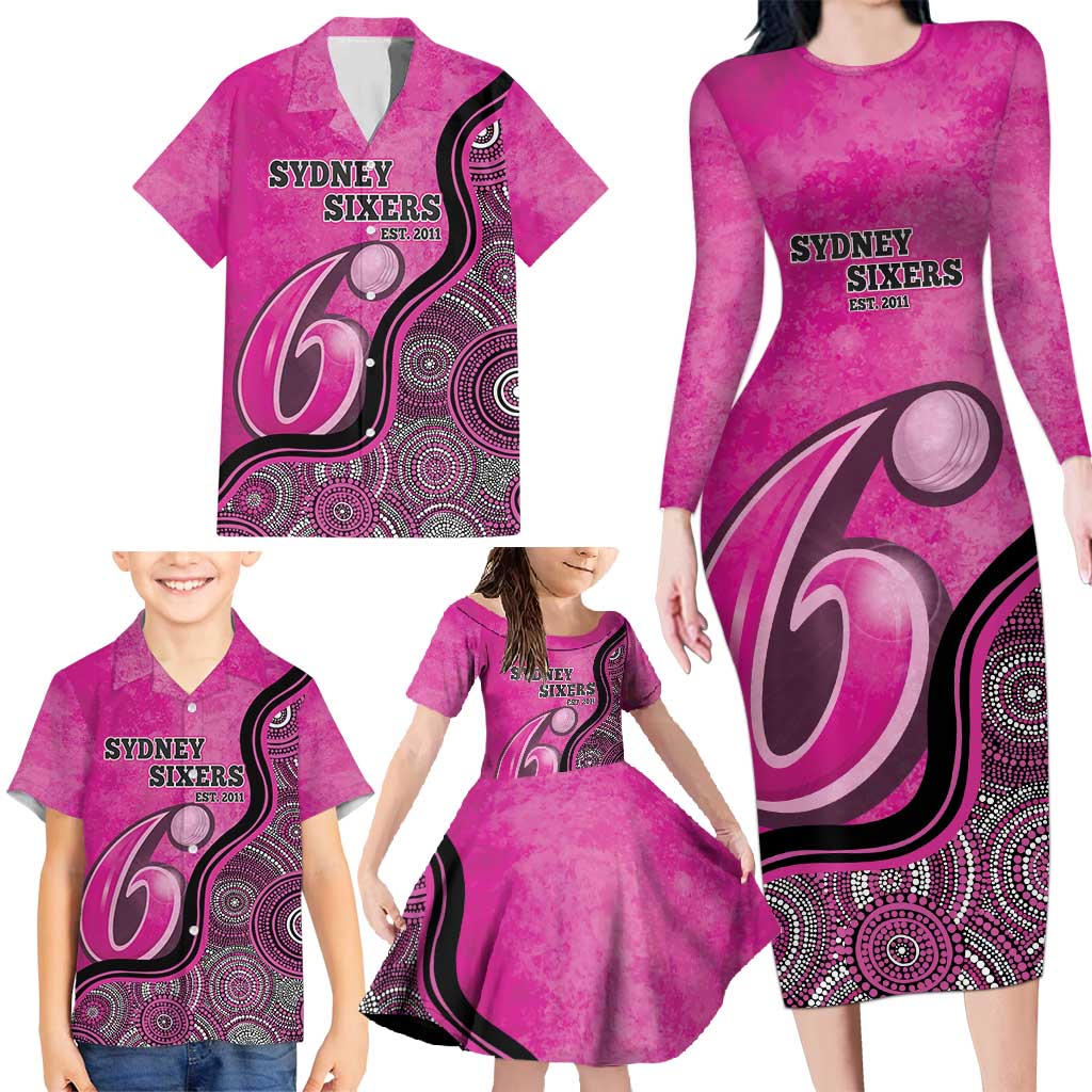 Custom Sydney Sixers Family Matching Long Sleeve Bodycon Dress and Hawaiian Shirt Indigenous Art - Grunge Style
