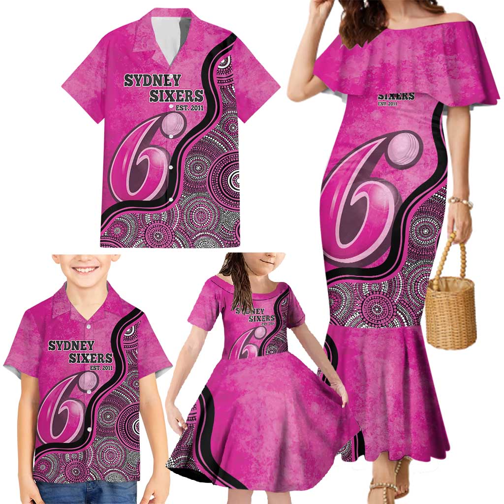 Custom Sydney Sixers Family Matching Mermaid Dress and Hawaiian Shirt Indigenous Art - Grunge Style