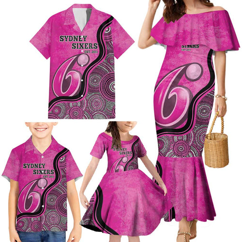 Custom Sydney Sixers Family Matching Mermaid Dress and Hawaiian Shirt Indigenous Art - Grunge Style