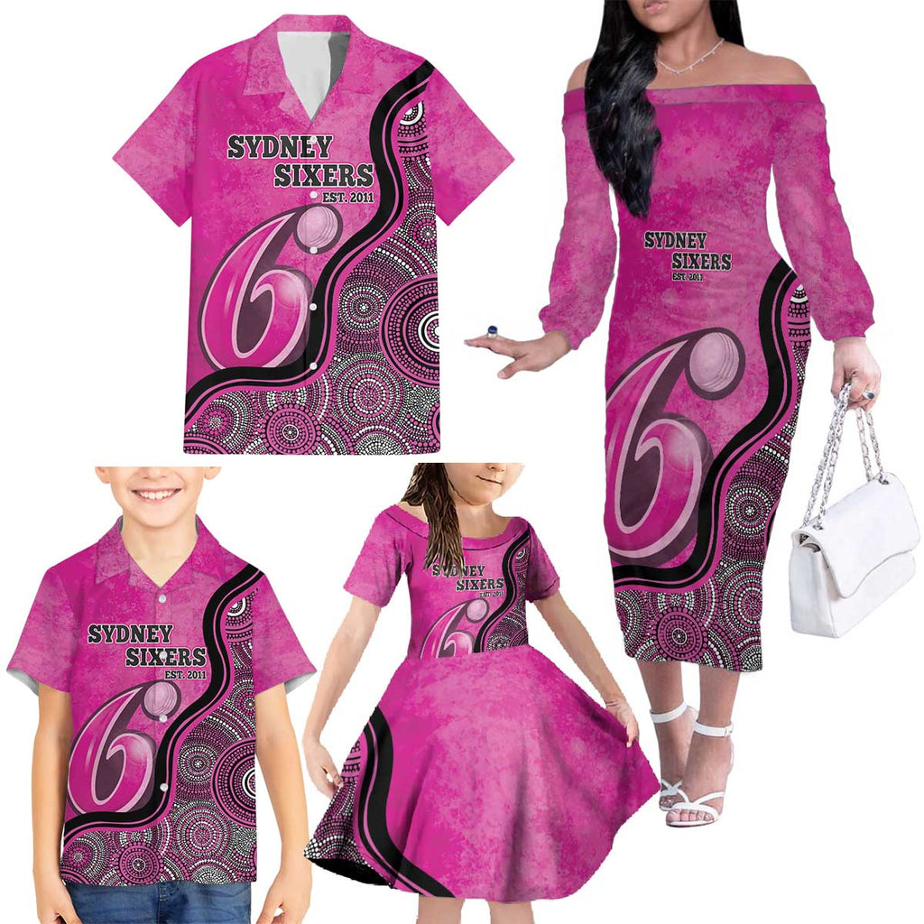 Custom Sydney Sixers Family Matching Off The Shoulder Long Sleeve Dress and Hawaiian Shirt Indigenous Art - Grunge Style