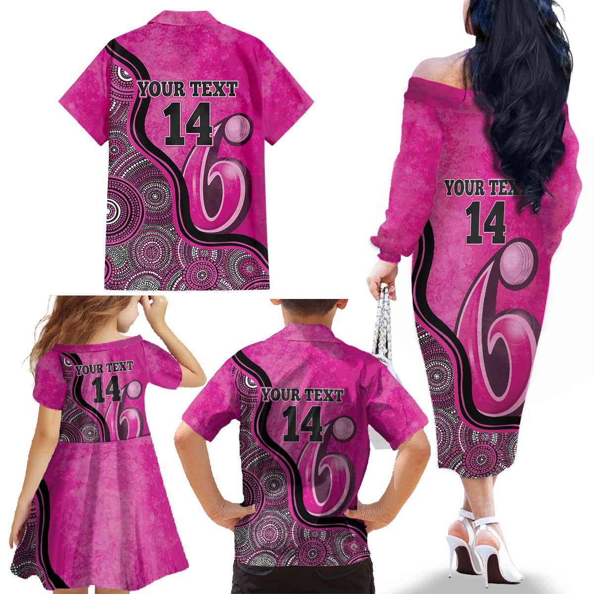 Custom Sydney Sixers Family Matching Off The Shoulder Long Sleeve Dress and Hawaiian Shirt Indigenous Art - Grunge Style