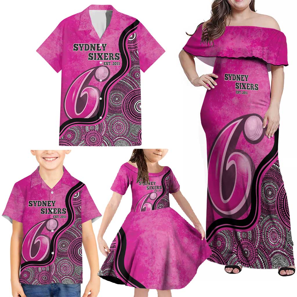 Custom Sydney Sixers Family Matching Off Shoulder Maxi Dress and Hawaiian Shirt Indigenous Art - Grunge Style