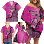 Custom Sydney Sixers Family Matching Off Shoulder Short Dress and Hawaiian Shirt Indigenous Art - Grunge Style