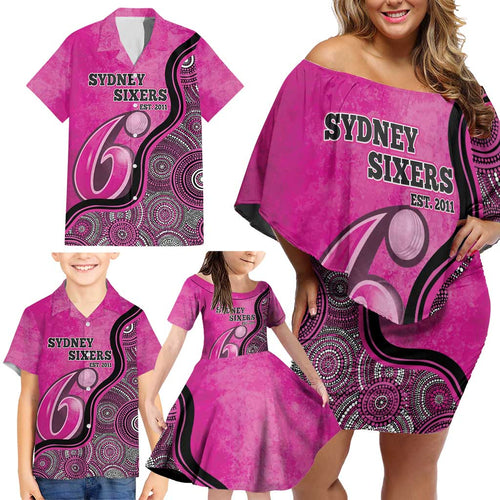 Custom Sydney Sixers Family Matching Off Shoulder Short Dress and Hawaiian Shirt Indigenous Art - Grunge Style