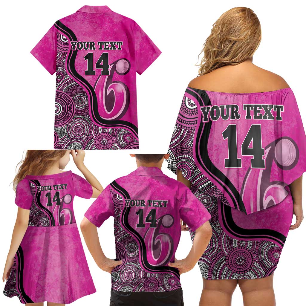 Custom Sydney Sixers Family Matching Off Shoulder Short Dress and Hawaiian Shirt Indigenous Art - Grunge Style