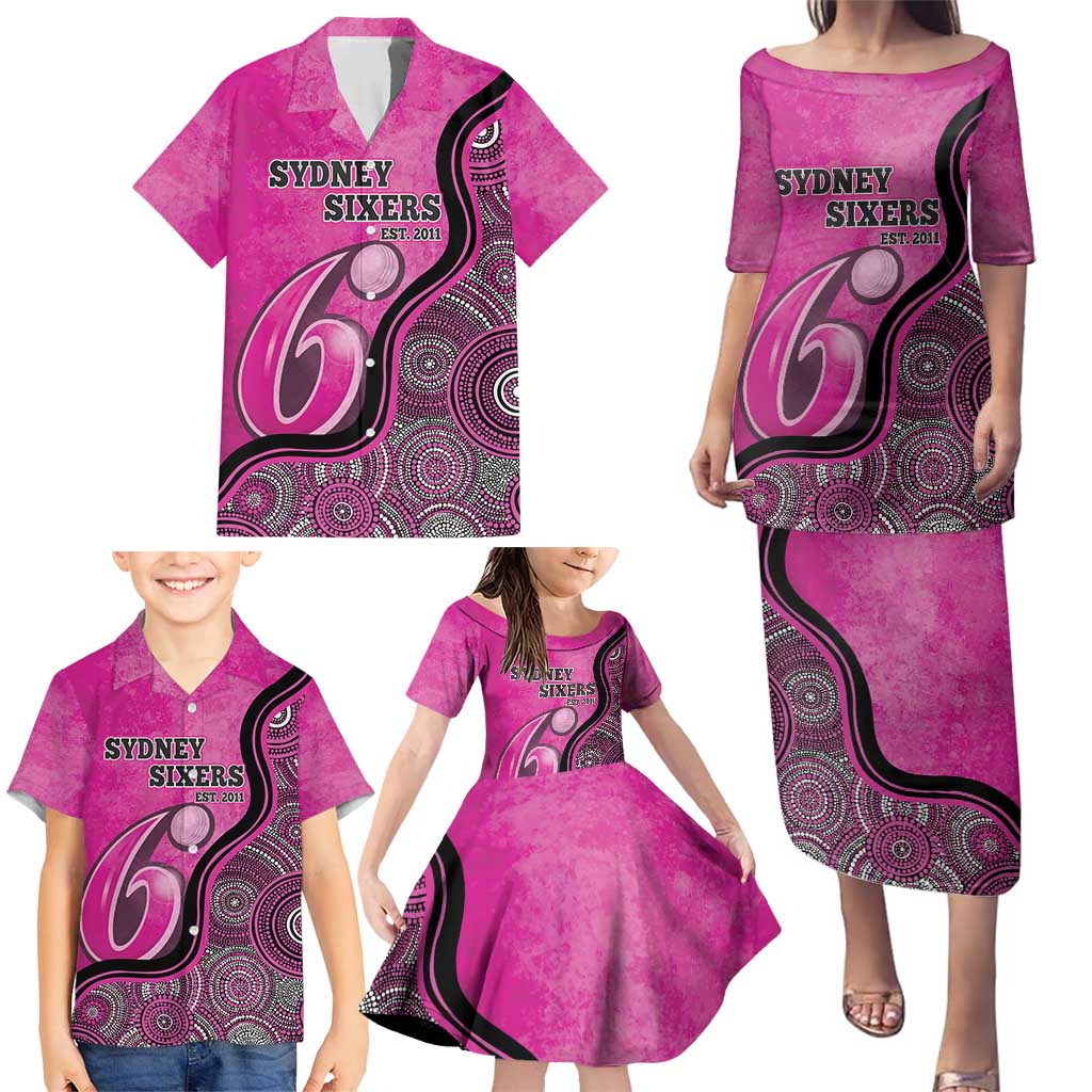Custom Sydney Sixers Family Matching Puletasi and Hawaiian Shirt Indigenous Art - Grunge Style