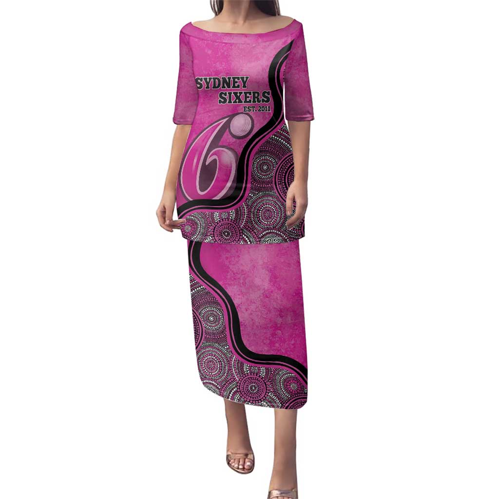 Custom Sydney Sixers Family Matching Puletasi and Hawaiian Shirt Indigenous Art - Grunge Style