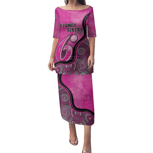 Custom Sydney Sixers Family Matching Puletasi and Hawaiian Shirt Indigenous Art - Grunge Style