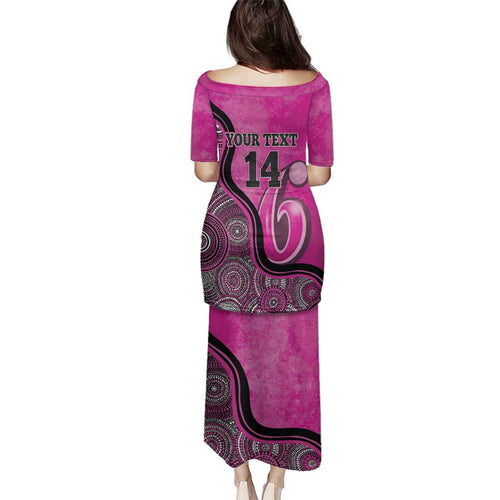 Custom Sydney Sixers Family Matching Puletasi and Hawaiian Shirt Indigenous Art - Grunge Style