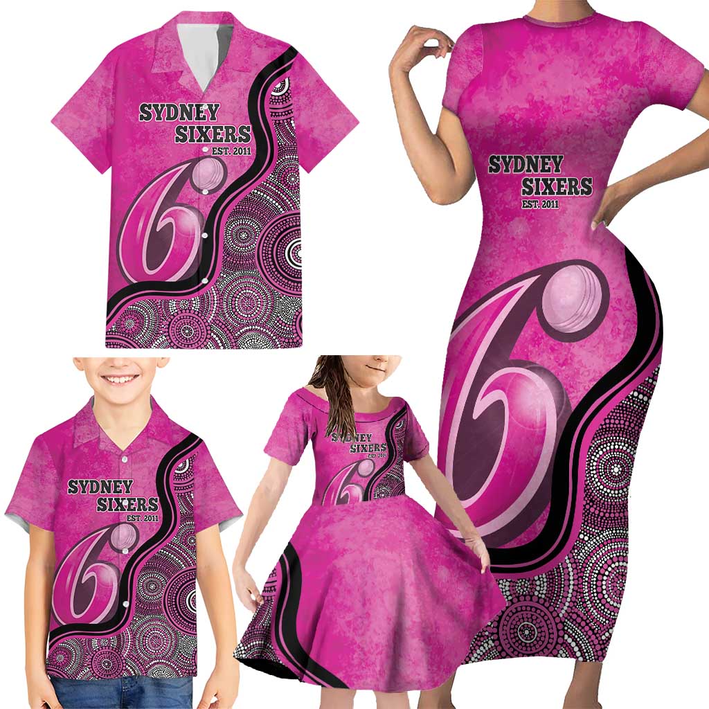 Custom Sydney Sixers Family Matching Short Sleeve Bodycon Dress and Hawaiian Shirt Indigenous Art - Grunge Style